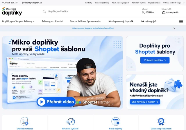 Náhled skutečné úvodní stránky Doplňky Shopťák – hotová rozšíření pro Shoptet