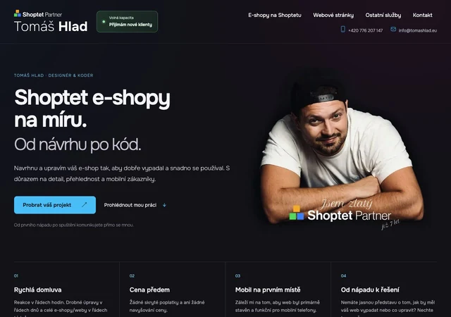 Náhled skutečné úvodní stránky Tomáš Hlad – webdesign a e-shopy